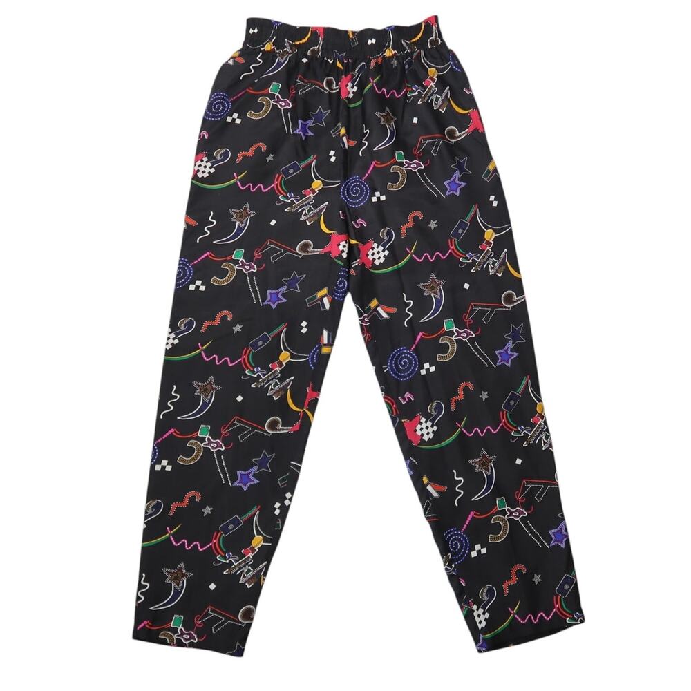 Vintage 90s Carole Little Black Silk Western Theme Novelty Print Pants 6